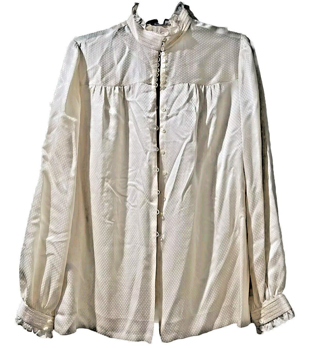 BERGDORF GOODMAN Korea Silk Blouse Long Sleeve Button Beige Size 10 A000720